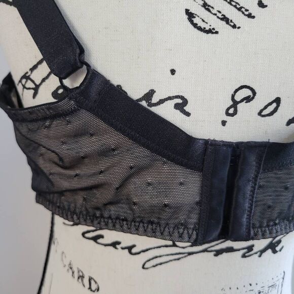 Paramour 40DD black lace bra bow details polka dot mesh back coquette feminine - Picture 6 of 11